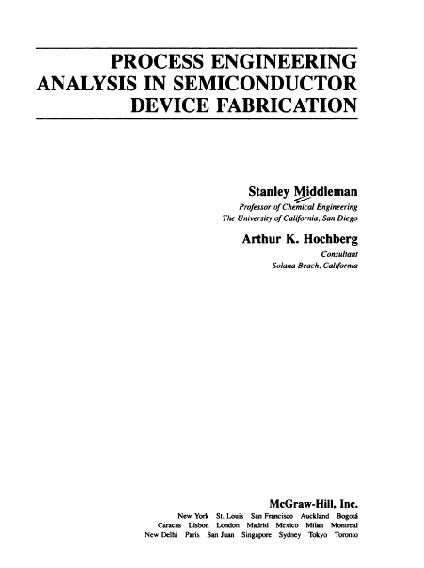 Process Engineering: Analysis in Semiconductor Device Fabrication - Scanned Pdf